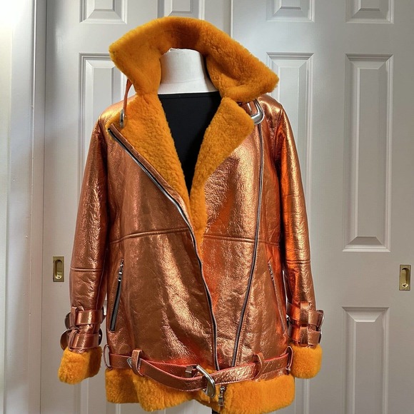 Free People Dancassab Wonder Metallic Orange Jacket Brand New With Tag - Picture 7 of 9